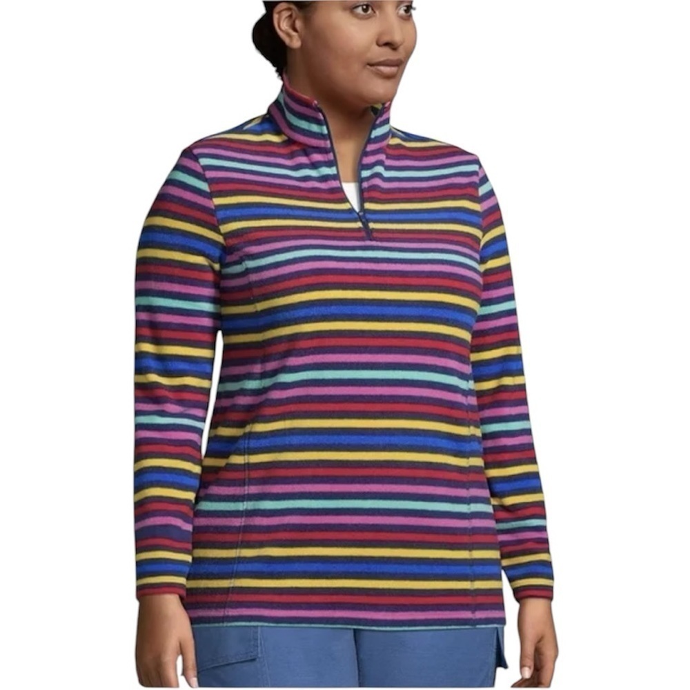 Lands' End Casual Outdoor Striped 1/4 Zip Pullover Fleece 2X Multicolour